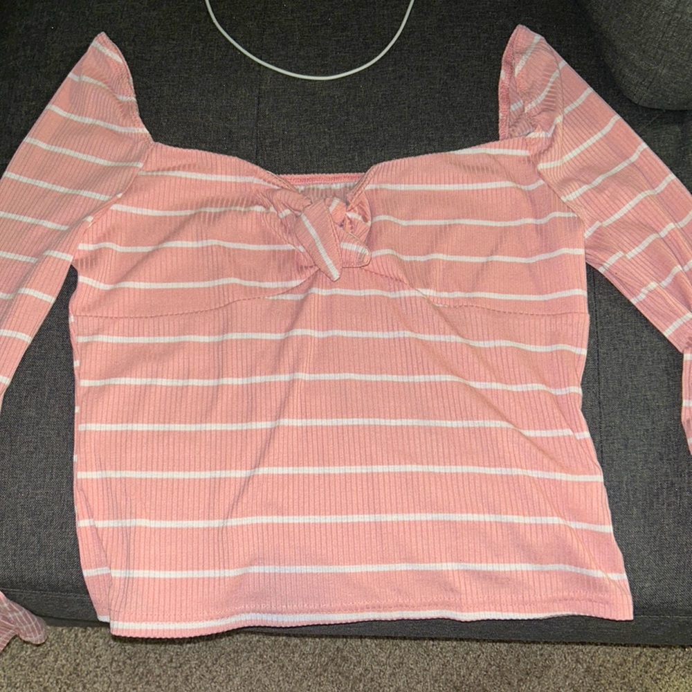SHEIN sexy knot front rib-kit striped tee